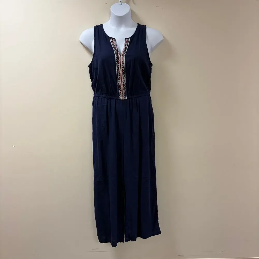Old Navy Linen-Blend Embroidered Wide-Leg Jumpsuit Coastal Minimalist Military M